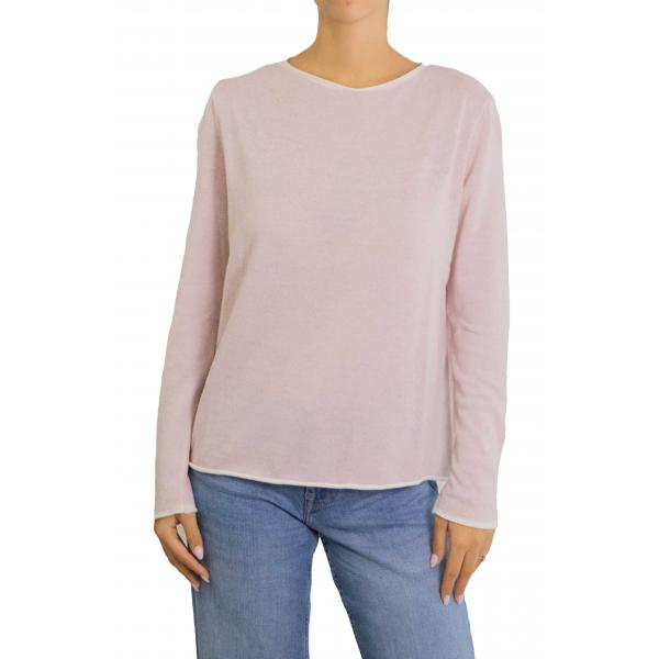 Maglioncino in misto cashmere tinta unita con bordi a contrasto di colore 